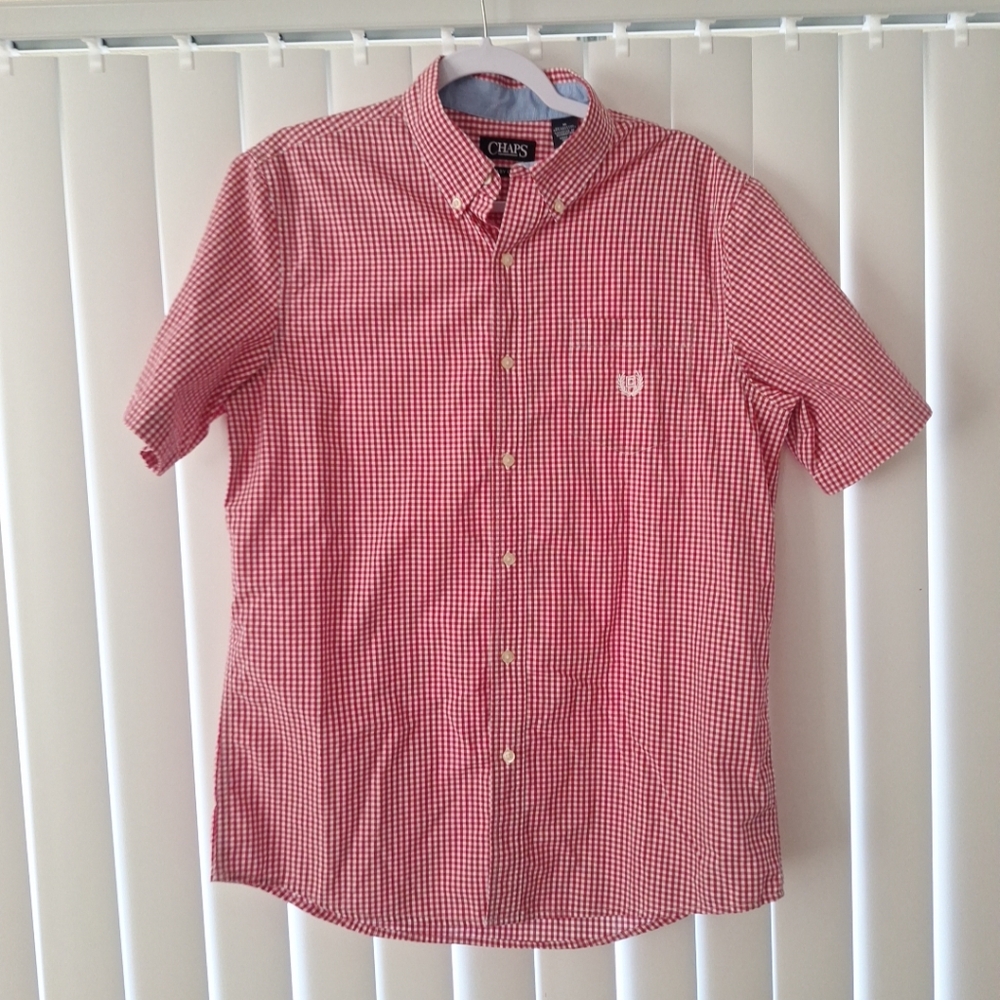 Chaps Red Check Button Front Short Sleeve Shirt